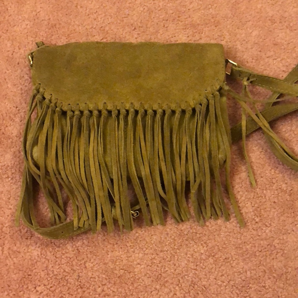 Tan fringe cow leather crossbody